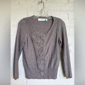 Anthropologie Sparrow Rosettes Taupe Cardigan Sweater Size Small